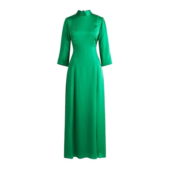 NWT J.Crew Collection Open-back Midi in Bright Kelly Silk Charmeuse Dress 4 - Picture 1 of 6